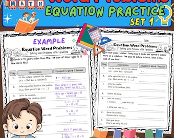 Oefeningen met vergelijkingen voor woordproblemen 1 | Basisalgebra | Cijfers 4-6 + sjabloon