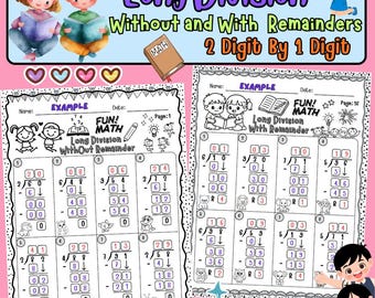 Werkbladen met 2 cijfers per 1 cijfer - met en zonder reststukken.
