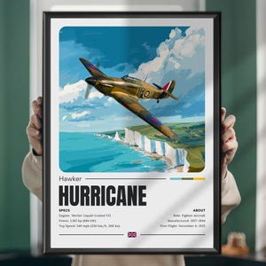 Lámina del Hawker Hurricane – Póster de un avión de combate británico de la Segunda Guerra Mundial – Arte aeronáutico