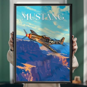 P-51 Mustang Over Grand Canyon – WWII Aviation Art Canvas and Poster Print