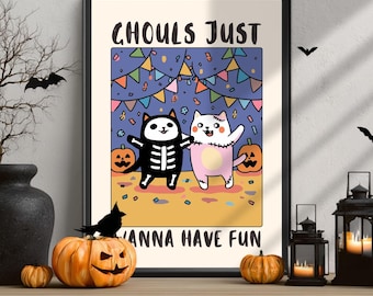 Funny Halloween Cat Poster – Spooky Party Wall Art