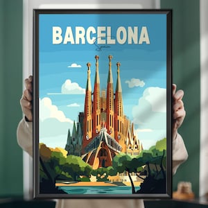 Barcelona Sagrada Familia Travel Poster – Gaudí Art Print, Spain Landmark Wall Art, Gothic Cathedral Decor