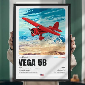 Lockheed Vega 5B Details-poster – vintage close-upschilderkunst van vliegtuigen – klassieke luchtvaartmuurafdruk voor verzamelaars