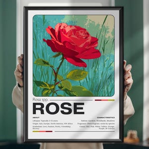 Impresión botánica de rosas: elegante arte floral para pared, póster o lienzo de rosas de estilo vintage, regalo inspirado en la naturaleza o decoración para el hogar.