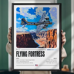 B-17 Flying Fortress Print – WWII Bomber Aircraft Poster – Vintage Aviation Wall Art
