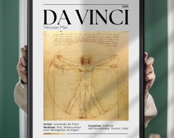 Homem Vitruviano - Leonardo da Vinci Art Print, Desenho Famoso, Anatomia Renascentista, Tela e Tela Emoldurada