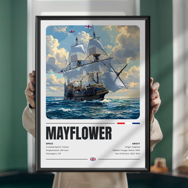 Mayflower Poster, Print, Wall Art, Maritime Art, Famous Ships