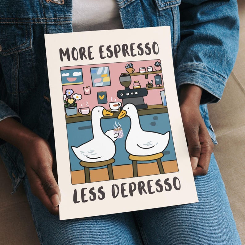 More Espresso Less Depresso Goose Poster • Funny Coffee Wall Art image 3