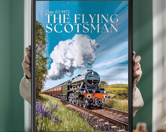 Flying Scotsman Poster, British Steam Locomotive Wall Art, Railway Enthusiast Gift