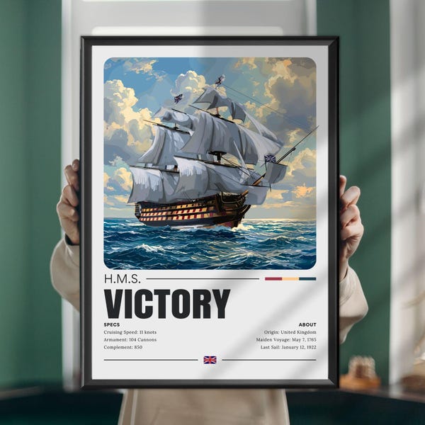 HMS Victory Poster, Print, Wall Art, Maritime Art, Famous Ships
