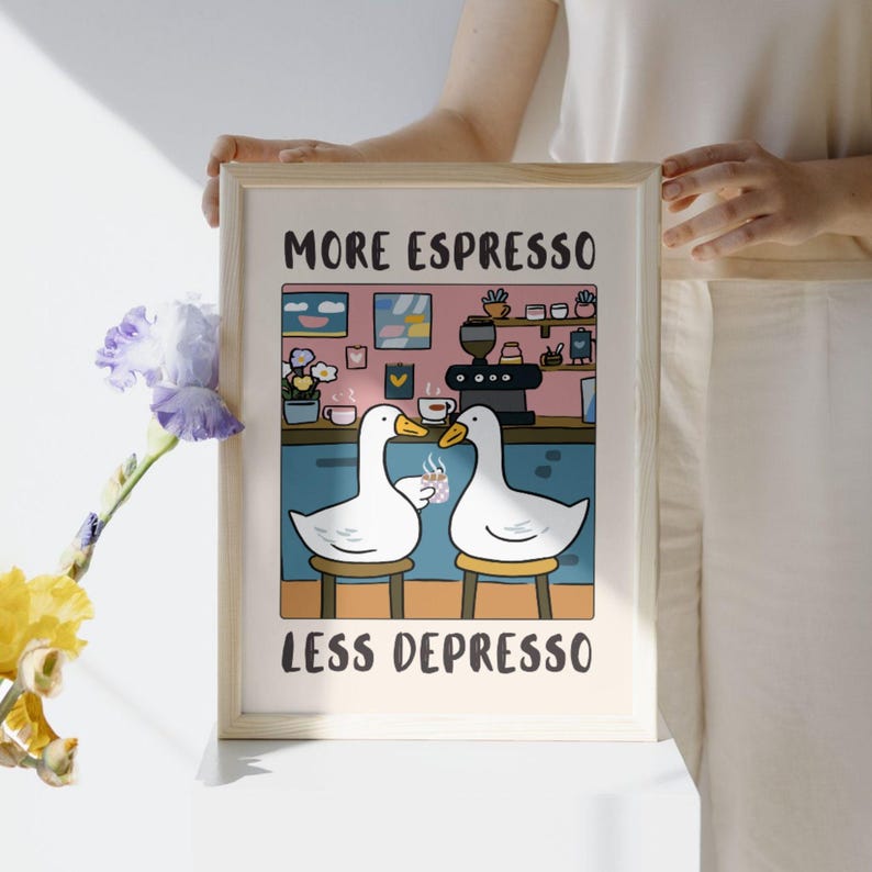 More Espresso Less Depresso Goose Poster • Funny Coffee Wall Art image 4