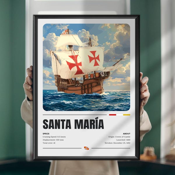 Santa Maria Poster, Print, Wall Art, Maritime Art, Famous Ships