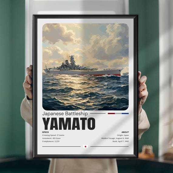 Japanese Battleship Yamato Poster, Print, Wall Art, Maritime Art