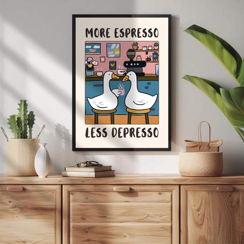 More Espresso Less Depresso Goose Poster • Funny Coffee Wall Art image 6