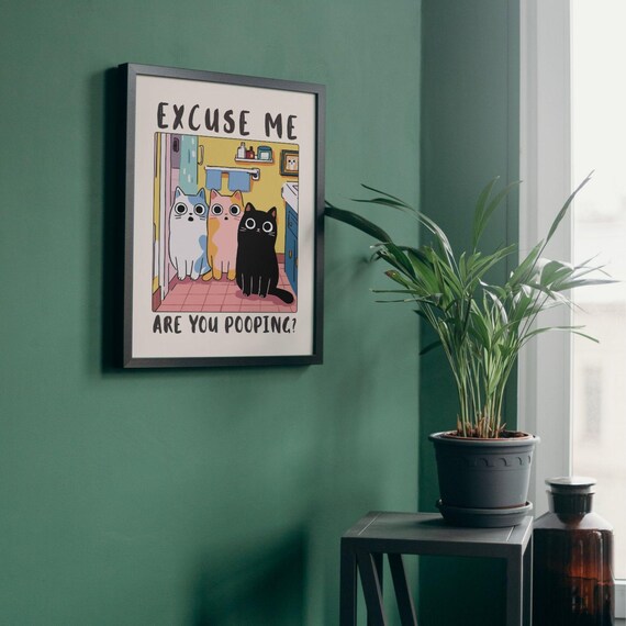 "Cats Are You Pooping?" Funny Bathroom Wall Art Canvas Print - 24x36 Inches, Frameless