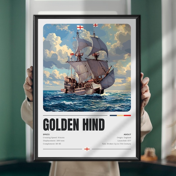 Golden Hind Poster, Print, Wall Art, Maritime Art, Famous Ships