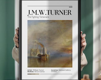 O Temerário em Combate - Impressão artística de J.M.W. Turner, pintura famosa, paisagem marinha histórica, tela e tela emoldurada.