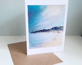 Art Print Greetings card. Birthday. Anniversary. Blank card. Landscape painting. Seascape art. Beach painting. Sky. Swanage. Dorset art.