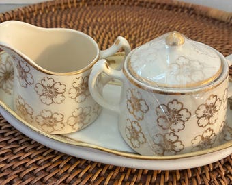 Vintage Noritake Nippon Creamer and Sugar Set with Tray