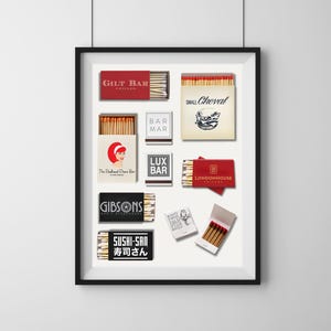 Chicago Matchbook Art, Matchbook Poster, Chicago City Matchboxes & Matchbooks Collage Digital Wall Art/Poster