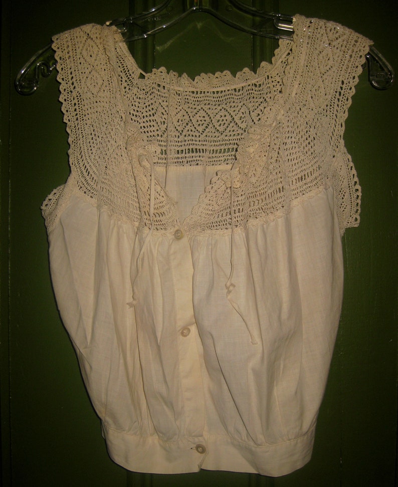 Antique Handmade Cotton and Crochet Camisole Corset Cover