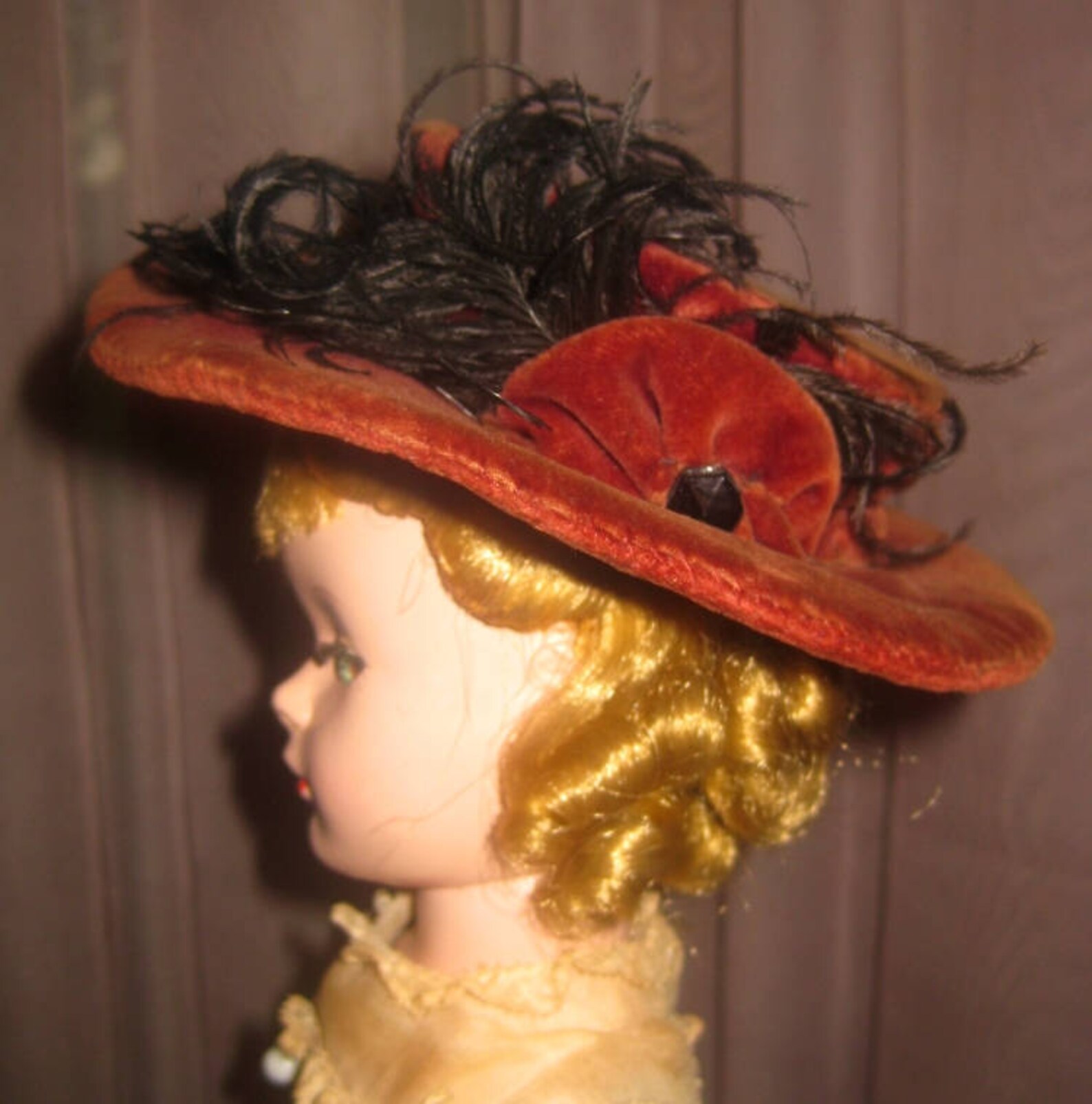Lovely Antique Doll Hat Victorian Burgundy Velvet Glass Etsy