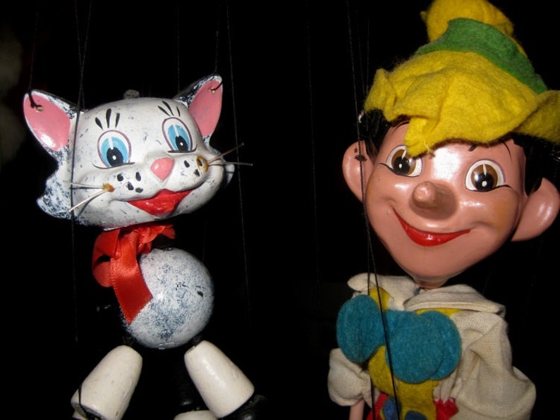 Pinocchio and Figaro Vintage Pelham Puppets Made in England