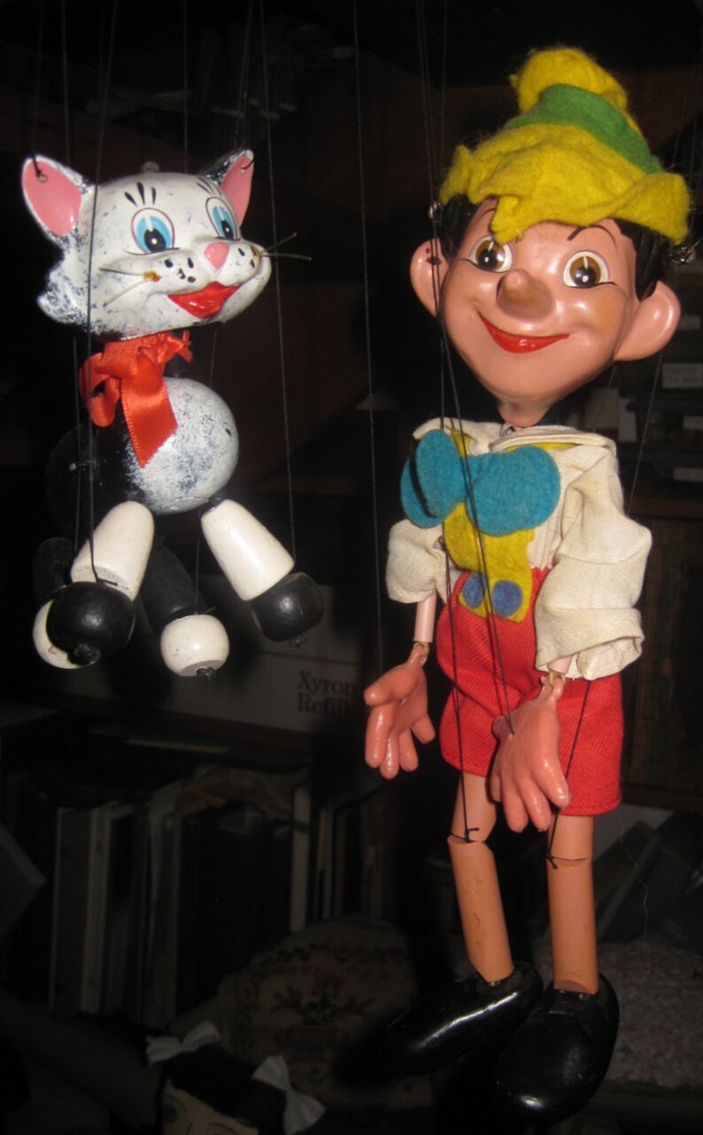 Pinocchio and Figaro Vintage Pelham Puppets Made in England