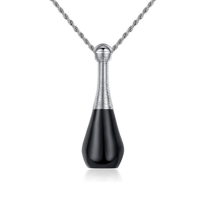 Remembrance Urn Charm Necklace Cremation Jewelry Silver and Black Bottle Urn Necklace
