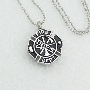 Firefighter Urn Necklace: Stainless Steel Cremation Jewelry