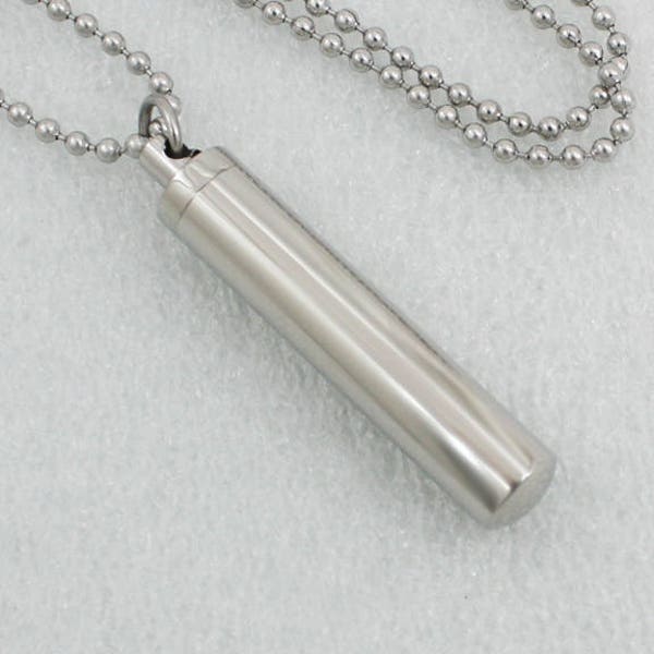 Long Cylinder Urn Necklace |  Cremation Ashes Jewelry | Remembrance Charm Necklace