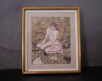 Federico Nappo 1970s Shell Mosaic Art | Nude & Cats, Vintage Coastal Decor