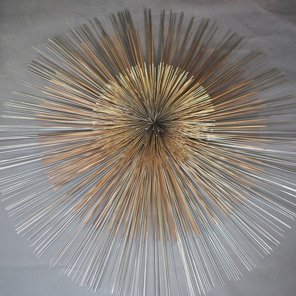 Signed C JERE Urchin Metal Wall Sculpture / Vintage Mid Century Starburst Sunburst Wall Art