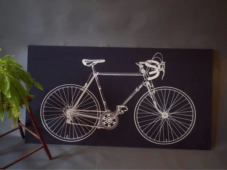 Vintage 70s Bike Screen Print Fabric Panel by Artist Barbara Brenner 60 x 32 image 1