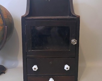 Antique Barber Shaving Cabinet - Wood Medicine Cabinet - New York Barbershop Display