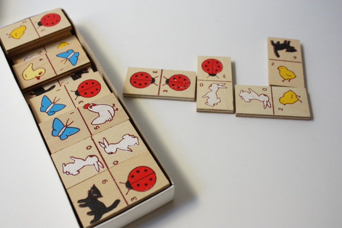Vintage Childrens Wooden Animal Dominoes Etsy