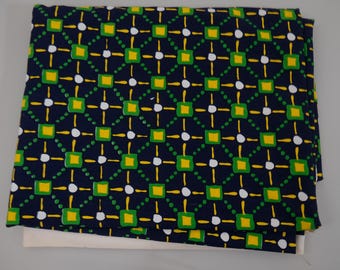 Vintage Geometric Cotton Fabric - 47x114 (3 Yards)  Mid Century Modern Print - Blue Green