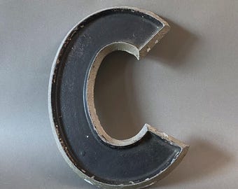 Vintage Adler Silhouette Marquee Letter C - 10 inch - Industrial Salvage Cast Aluminum Sign - Mid Century Wall Decor - Movie Theater Signage