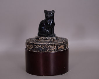 SAJEN Sterling Silver Obsidian Black Cat Trinket Box