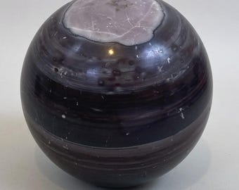 Large Banded Agate Stone Sphere - 6 Inch - Polished Orb - Dark Striped Natural Crystal Ball Decor - 12.83 lb