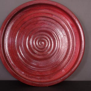 Vintage 80s Large Signed Red Ceramic Wall Charger Plate 13.75&quot;  | Studio Art Wall Hanging  “NYC 1987”