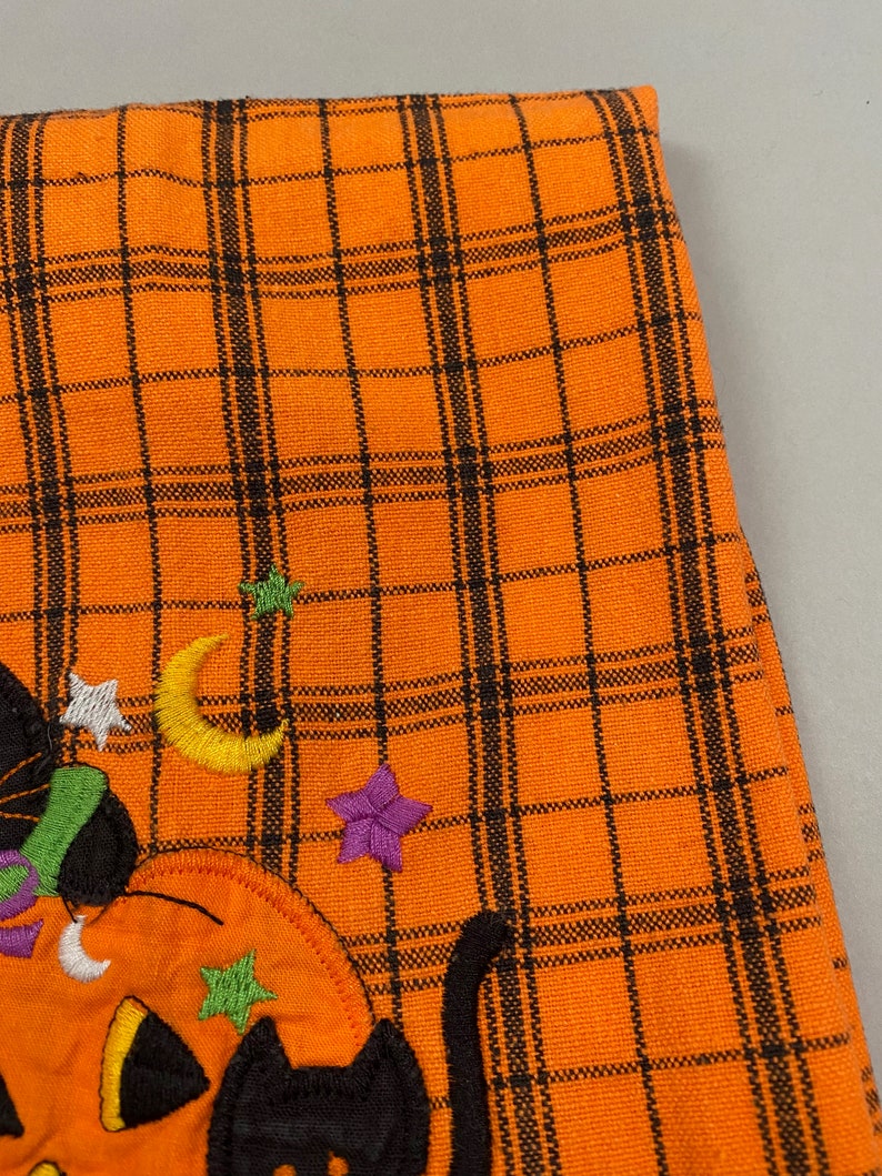 Vintage Halloween Tea Towel Black Cats and Pumpkin Jack O' Lantern image 3