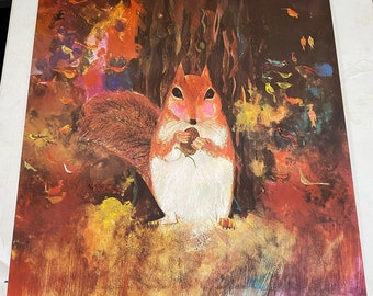 Vintage 1971 October by BRIAN WILDSMITH Calendar Poster ~ Red Squirral ~ 36" x 24"