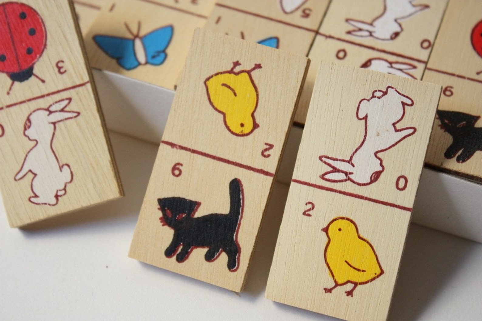 Vintage Childrens Wooden Animal Dominoes Etsy
