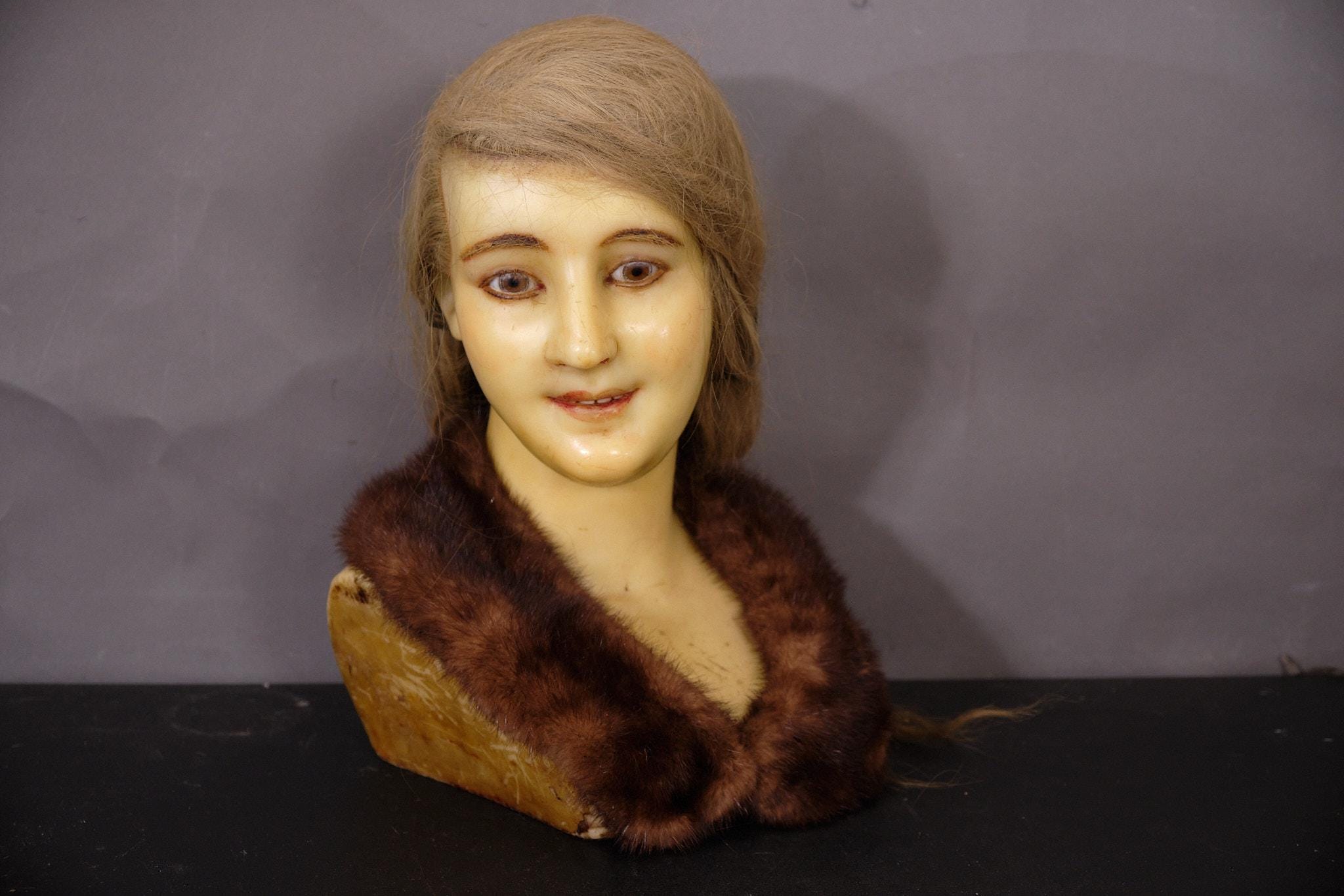 Antique Wax Mannequin Head – French Store Display - Etsy
