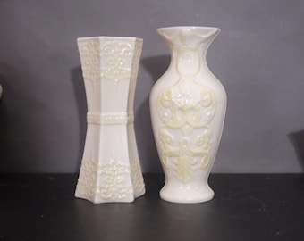 Belleek Ireland Vase Lot  |  Hexagonal Spill Vase  |  Lilly of the Valley Lusterware