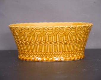 Vintage K&G Luneville France Majolica Yellow Glazed Basketweave Pie Dish  | Oval Casserole Dish
