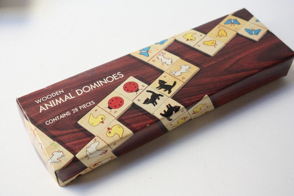 Vintage Childrens Wooden Animal Dominoes Etsy