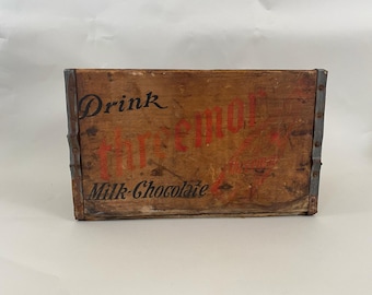 Antique Threemor Chocolate Milk Wooden Crate - Brooklyn NY Advertising Box