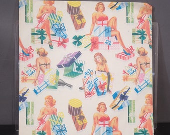 1950s Pin up Girl For Him Gift Wrap Wrapping Paper ~ 2 Full Sheets